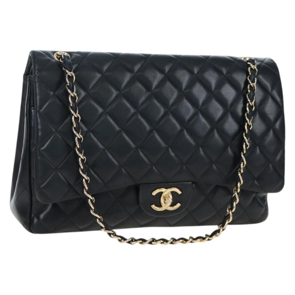 Chanel Classic Timeless Double Flap Quilted Caviar Black Leather Handbag